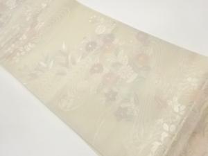  紗 流水に秋草模様織出し袋帯